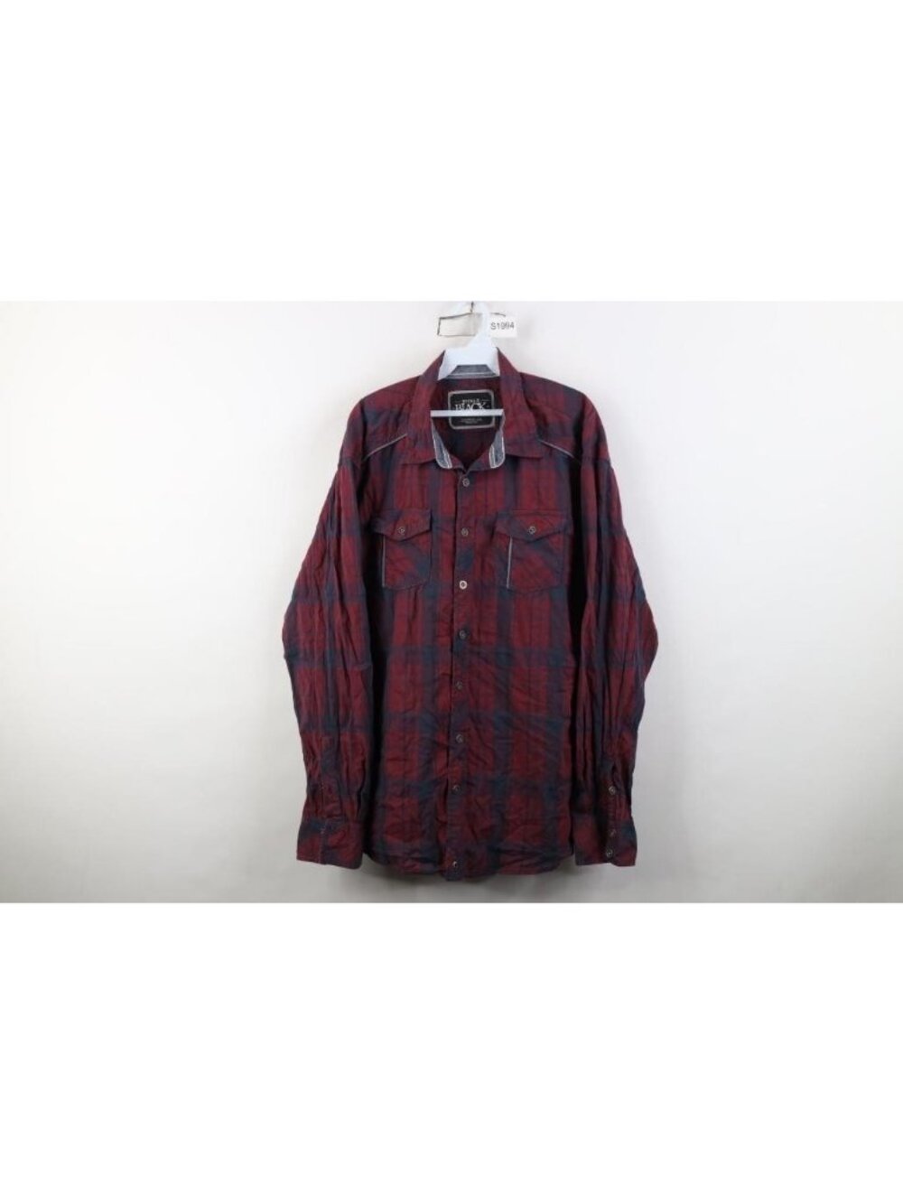 Buckle Black No 48 Mens 2XL Athletic Fit Thick Stitch UFC MMA Button Shirt Plaid